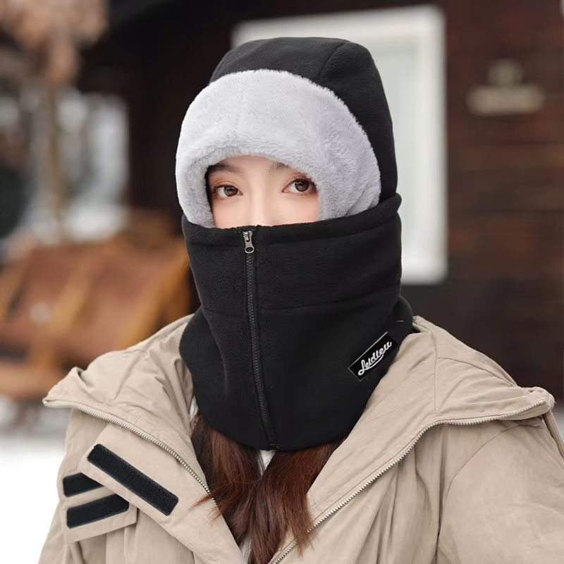 Guêtre de cou de cyclisme coupe-vent unisexe d'hiver avec conception de fermeture éclair casquette intégrée doublure thermique pour vélo équitation ski moto