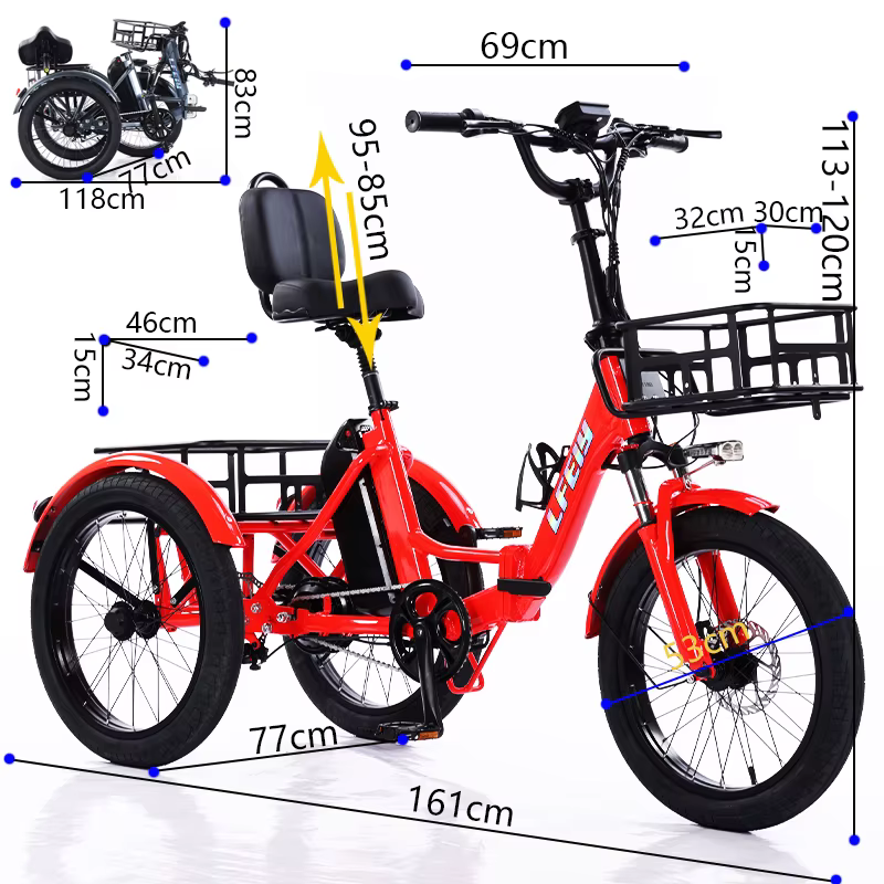 Vélo électrique adulte 3 roues batterie amovible pliante 350W véhicule Tricycle