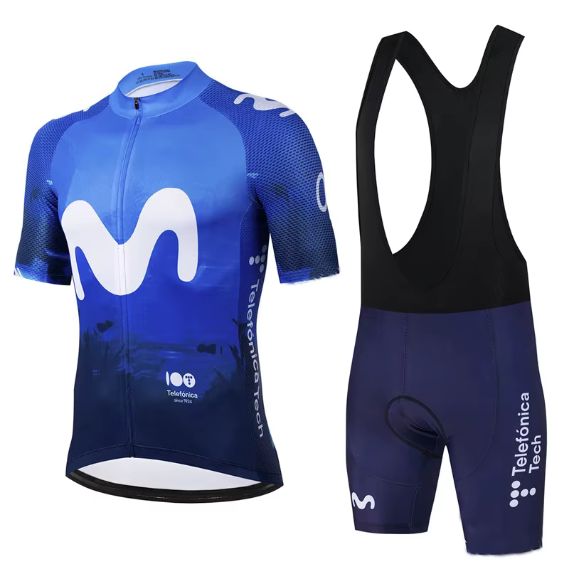 Ensemble de cyclisme TDF Movistar Team 2026 – Maillot bleu à manches courtes et short de vélo de route VTT