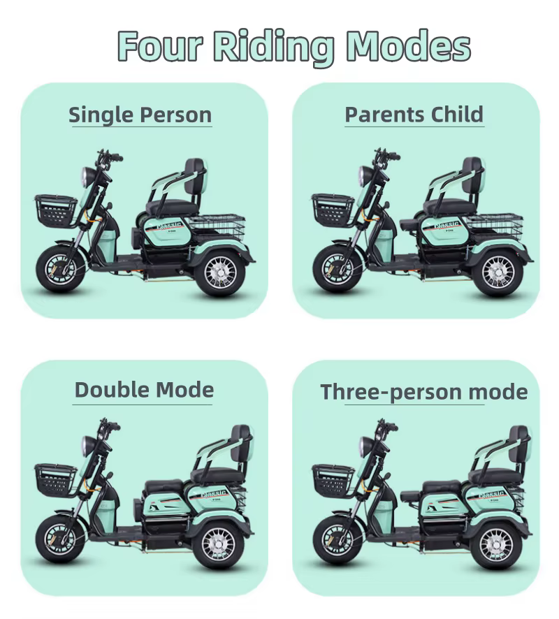 Mini Scooter électrique adulte Tricycle passager 3 roues pour personnes âgées avec siège bébé 1000W puissant