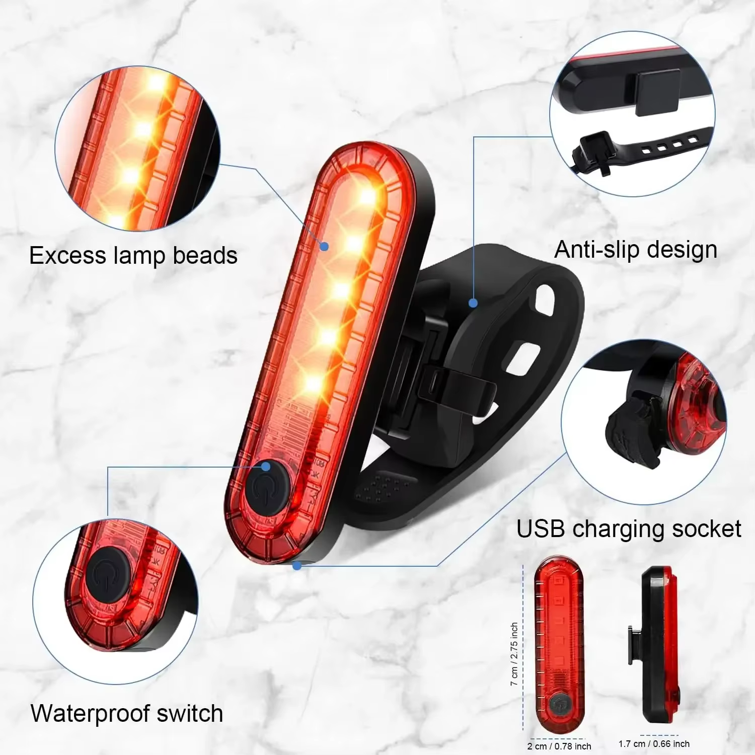 Feu arrière de vélo rechargeable par USB