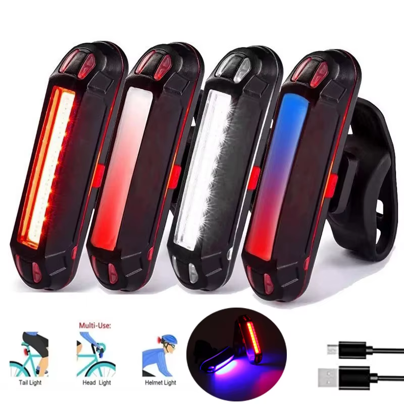 Feu arrière de vélo rechargeable par USB rouge bleu LED feu
