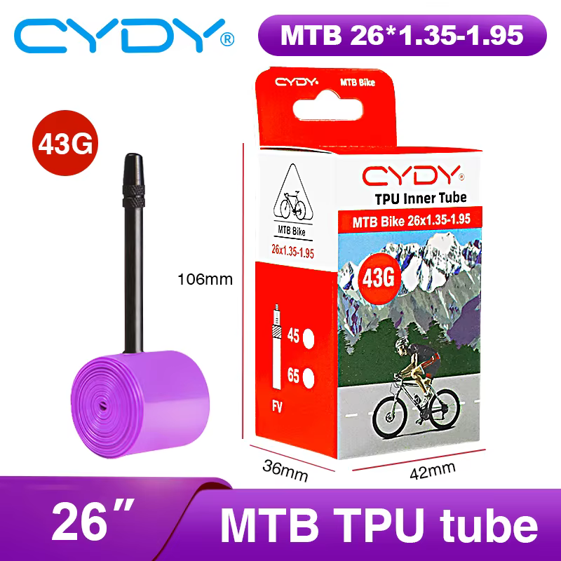 43g CYDY TPU Tube vtt 26 27.5 caméra intérieure de vélo 26/27.5x1.35 1.4 1.5 1.75 1.85 1.95 pouces pneu