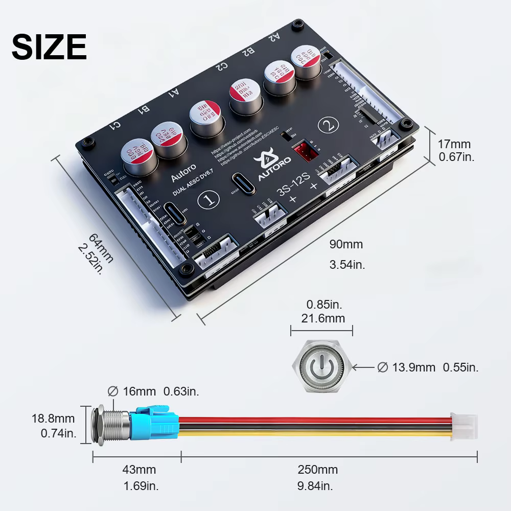 Contrôleur de vitesse double moteur Autoro Dual V6 ESC BLDC FOC 12S 100A sans étincelles VESC 6 pour skateboard