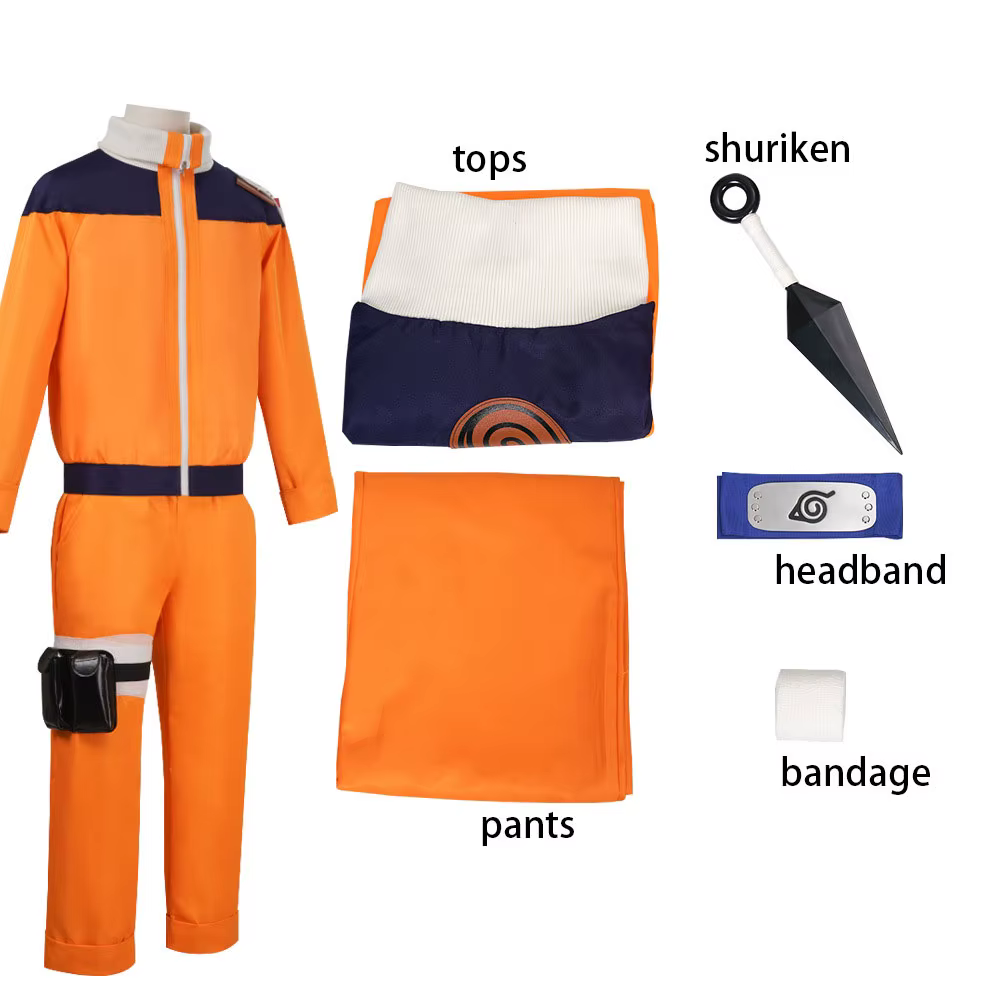 Costume de cosplay de ninja de dessin animé, ensemble complet avec accessoires, style anime japonais