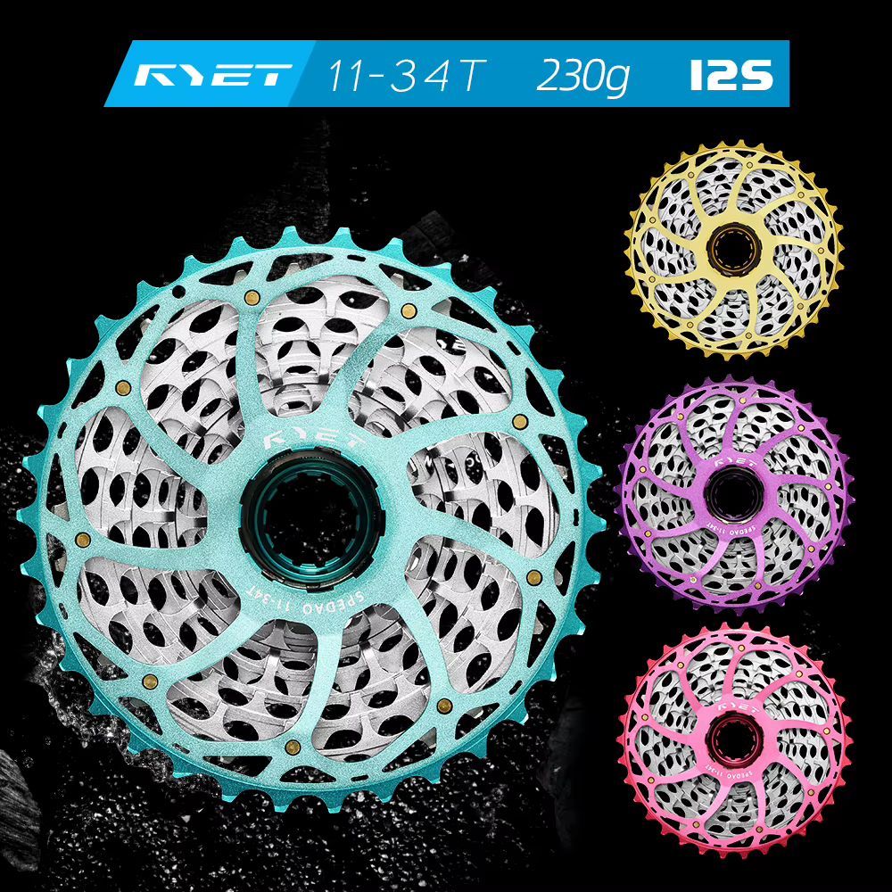 Cassette 12 vitesses RYET 2026 ultralégère 230g 11-34T CNC Alu/Acier HG pour vélo de route/gravel Shimano K7