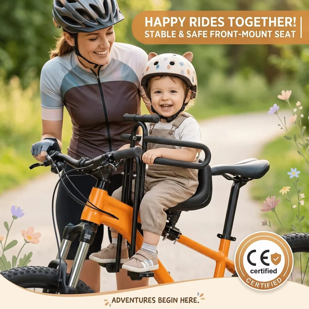 Siège enfant avant pour vélo VTT avec pédales et accoudoirs – Installation facile et réglable ‌