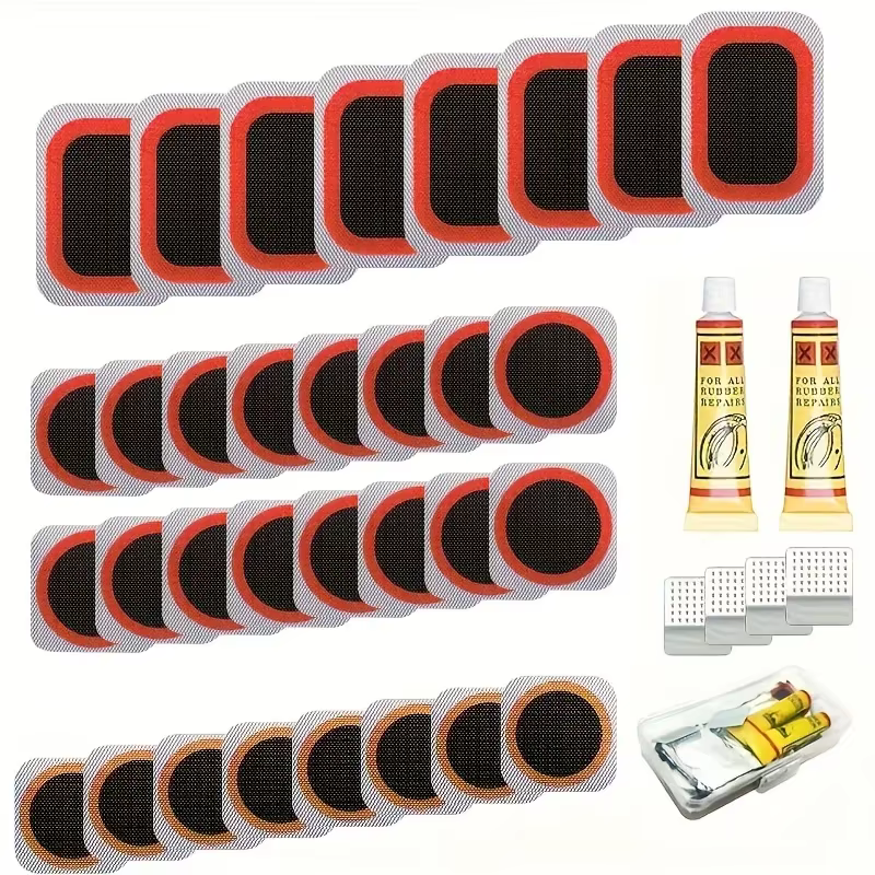 Kit de réparation de vélo avec patchs et outils vulcanisés