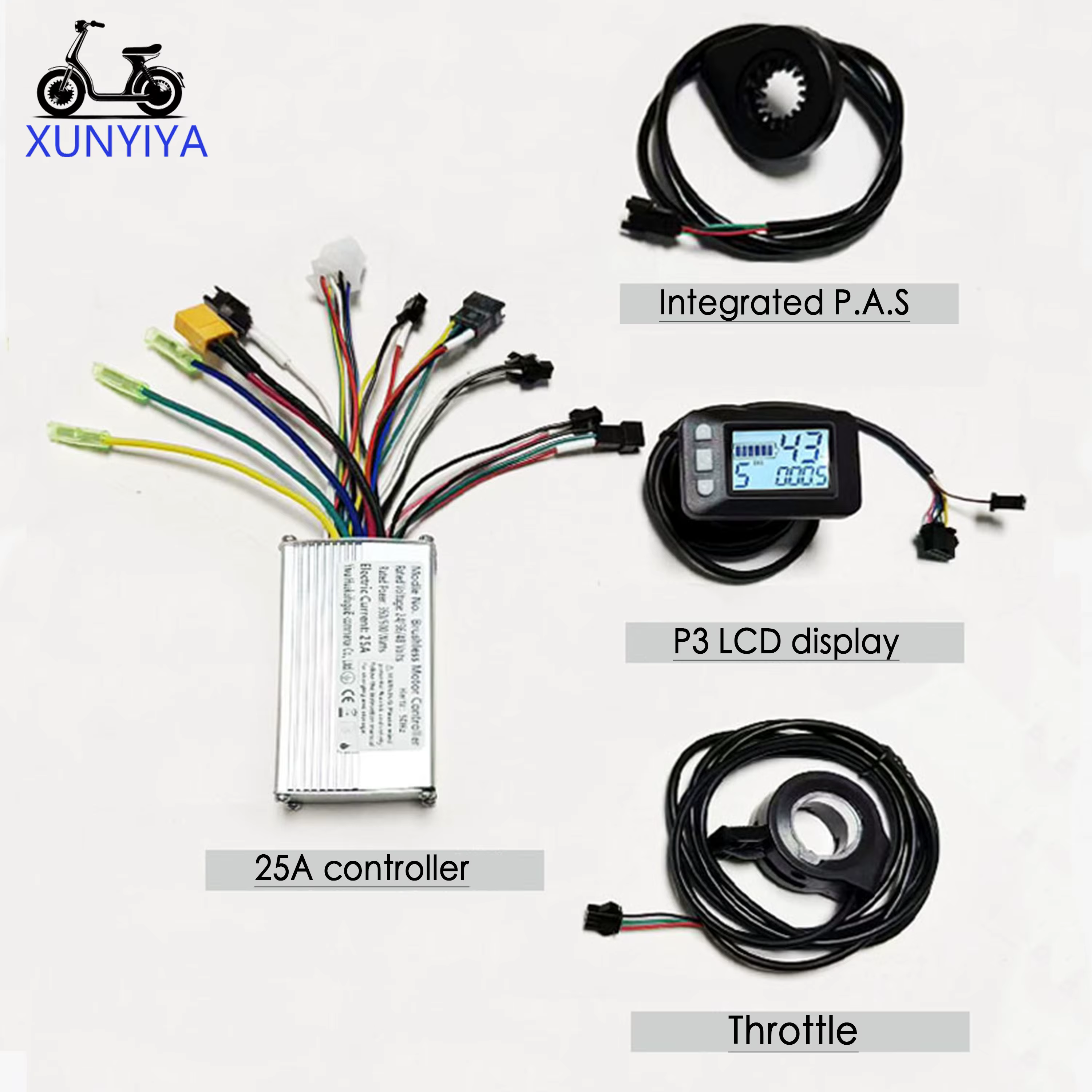 Contrôleur de moteur sans balais pour vélo électrique 25A 24V/36V/48V 350W-500W avec accélérateur P.A.S