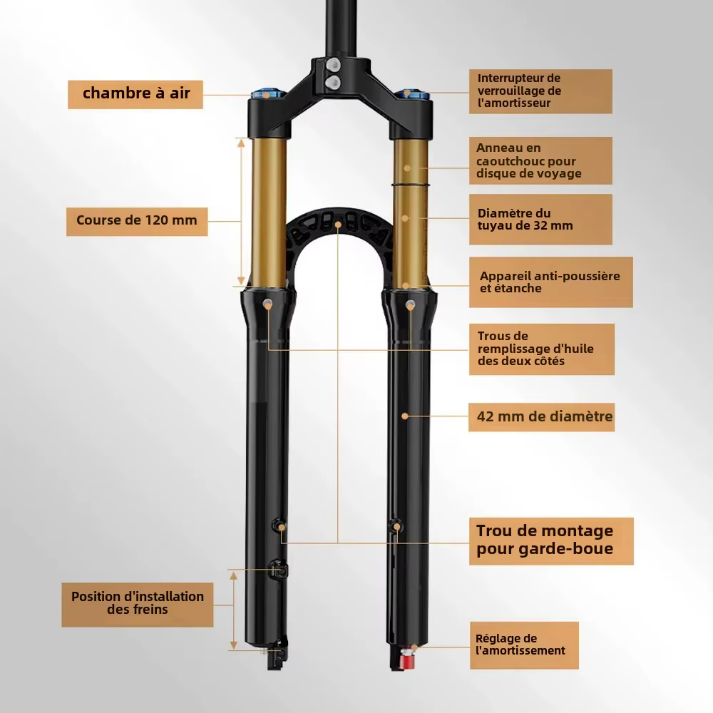 Fourche de vélo à suspension pneumatique réglable