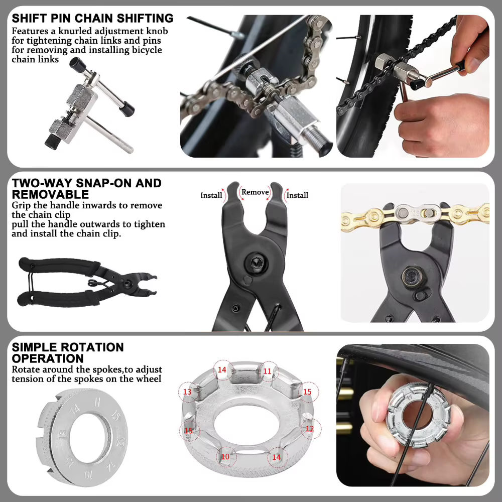 Outil de réparation de vélo avec riveteuse de chaîne