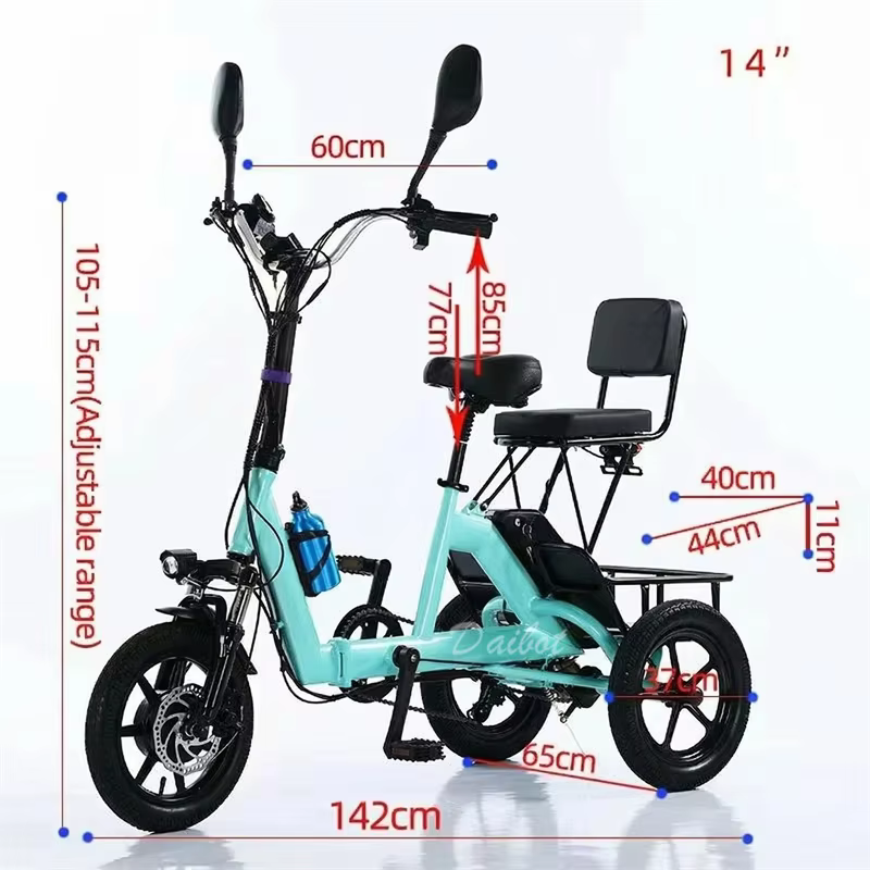 14 pouces 3 roues vélo électrique pliable femmes ville avec siège enfant 48V Mini Tricycle