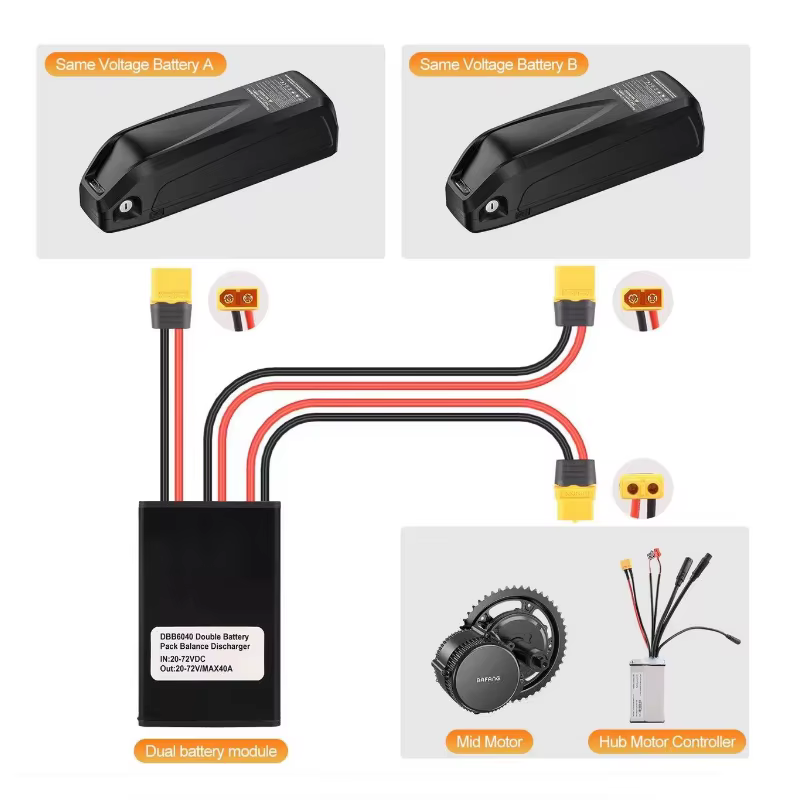 Convertisseur de décharge double batterie pour vélo électrique 24-72VDC