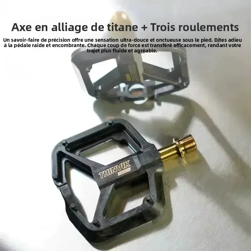 THINVIK Pédales de vélo plates ultralégères en fibre de carbone 141g avec axe en titane 3 roulements plateforme plate antidérapante pour vélos de route VTT