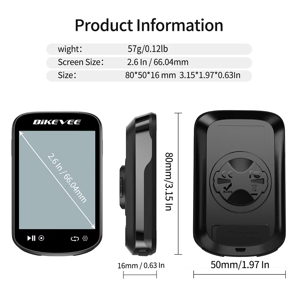 Ordinateur de vélo intelligent multifonctionnel sans fil Bluetooth GPS avec écran LCD grand format de 2