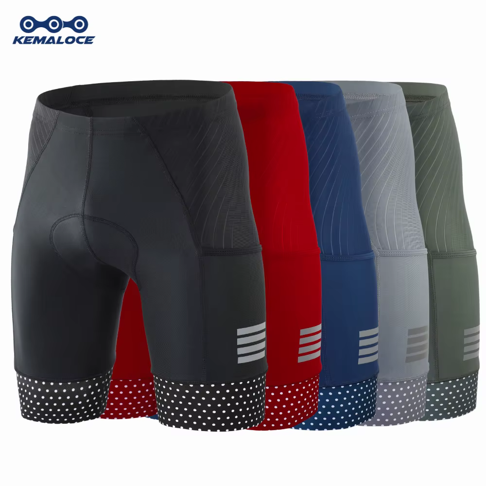 KEMALOCE short de cyclisme hommes blanc noir & gris & rouge Gel Pad été vélo Shorts course sur route Compression