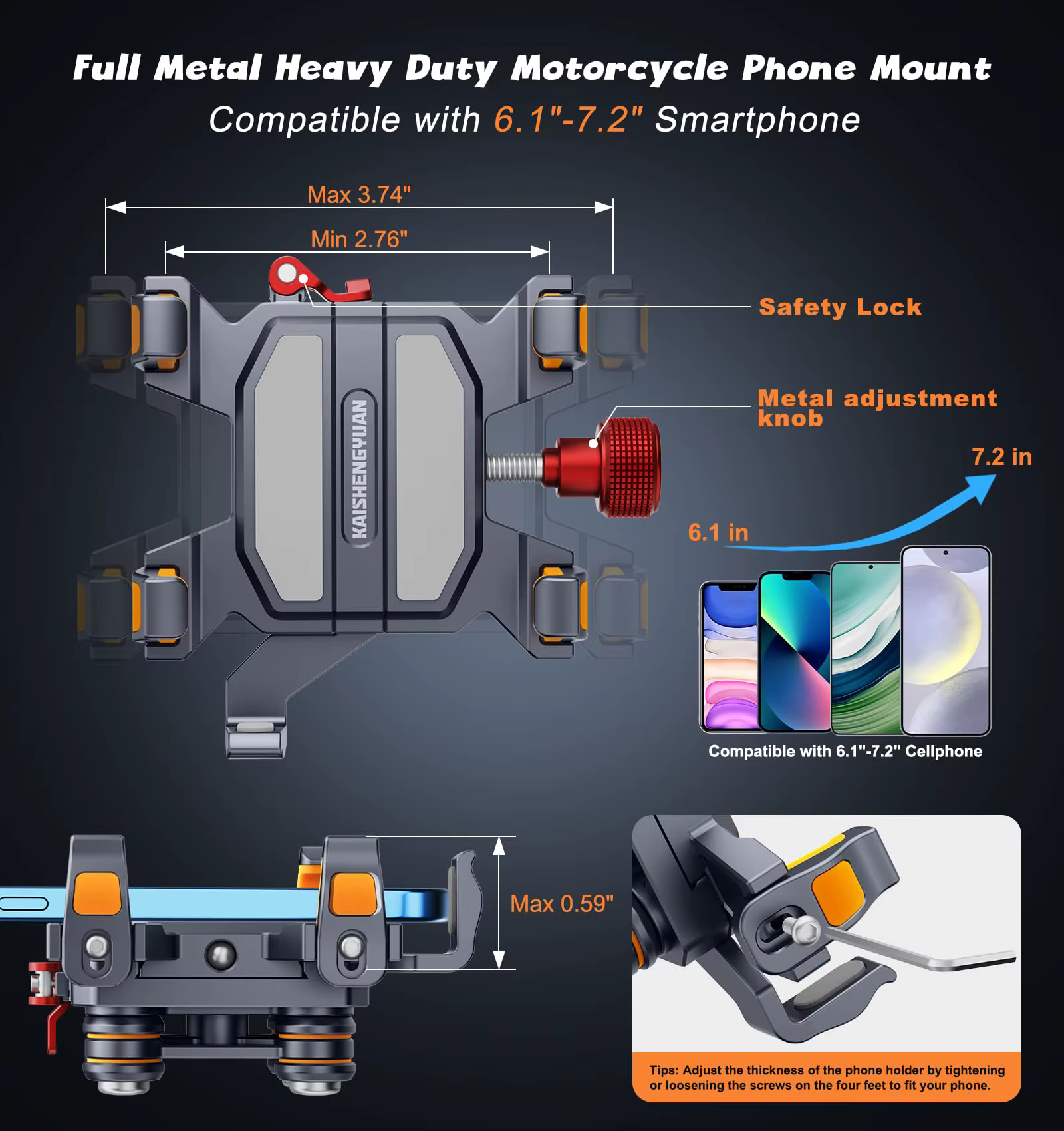 Apex Rush 2025 nouveau support de téléphone pour moto en alliage d'aluminium avec amortisseur serrure de sécurité haute