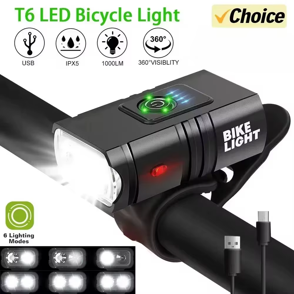 Lumière de vélo lumineuse T6 LED avant USB Rechargeable vtt lampe