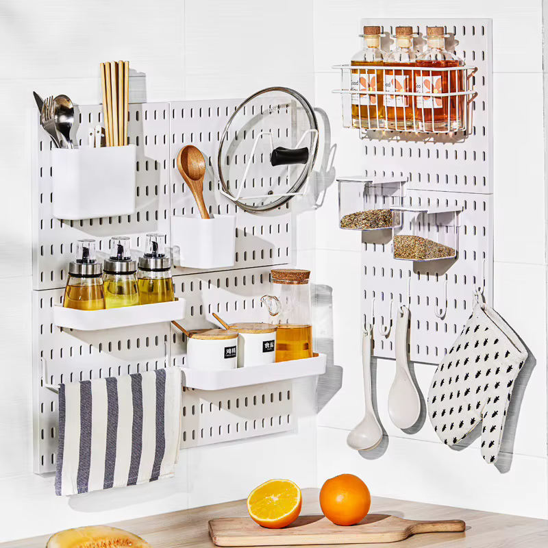 Étagères de panneau d'organisateur mural de panneau perforé pour la salle des joueurs, salle de bain, maison d'outils, support de rangement de cuisine, organisateur de bricolage, accessoires de pannea