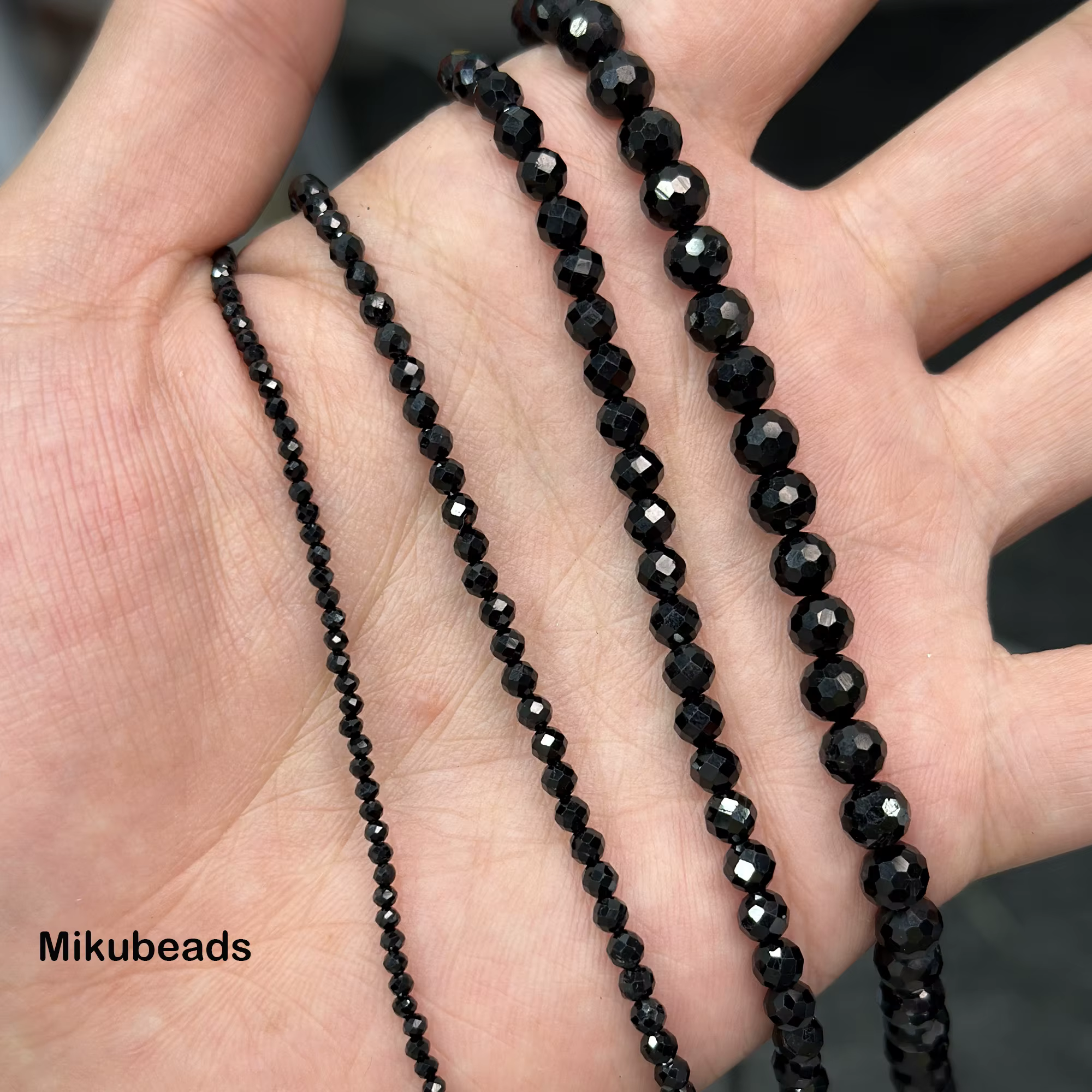 Tourmaline noire naturelle, 2mm 3mm 4mm 6mm, perles rondes à facettes en vrac pour la fabrication de bijoux, Bracelets et colliers, vente en gros