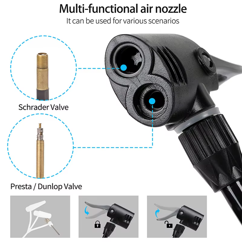 Pompe à pied haute pression WEST BIKING à double cylindre 170 PSI avec manomètre pour moto et vélo