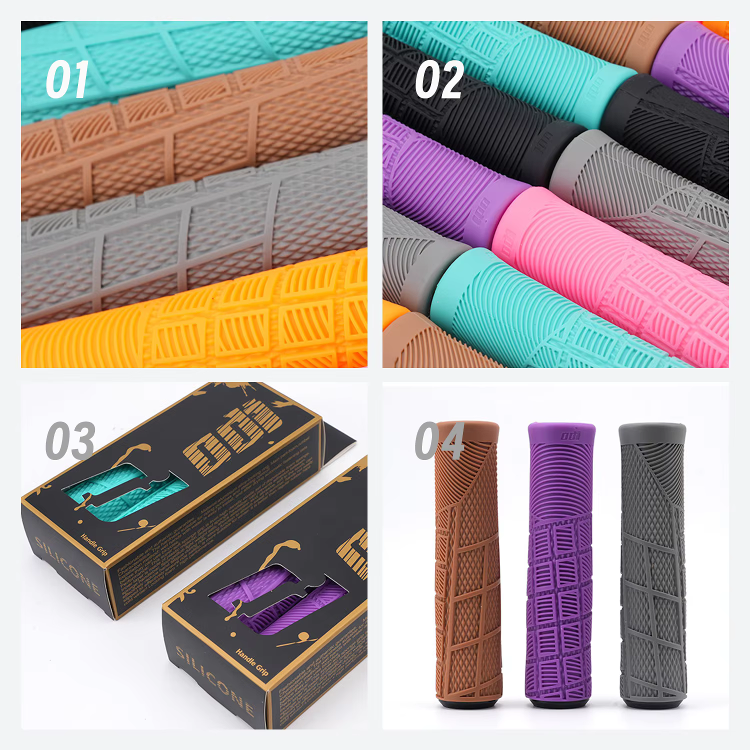 Poignées de vélo en silicone Odi gris orange marron rose violet 22 mm