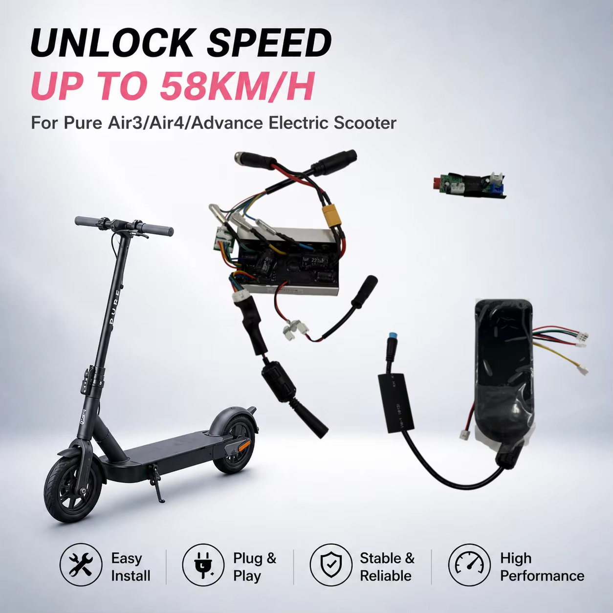 Kit de contrôle pour trottinette électrique jusqu'à 58 km/h pour Pure Air3/Air4/Advance