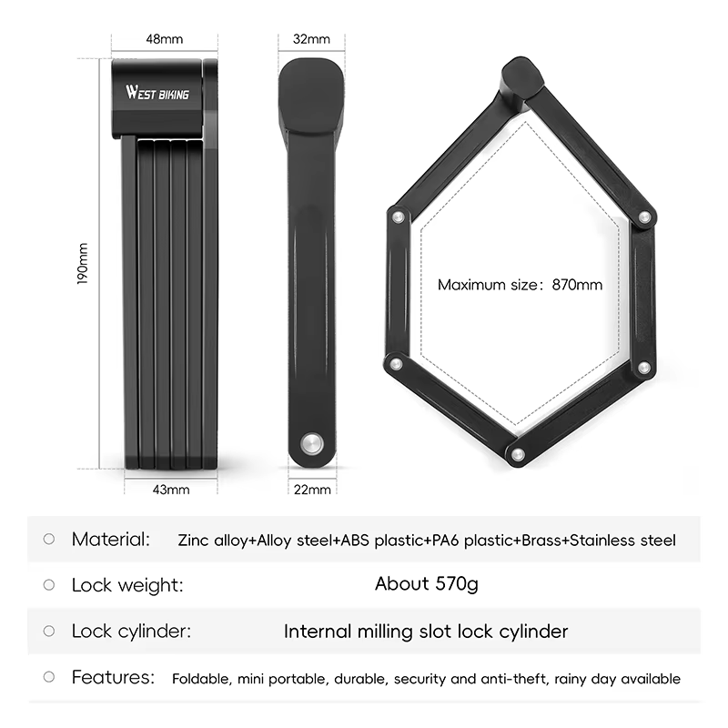 WEST BIKING-Serrure antivol pliable pour vélo de route et VTT