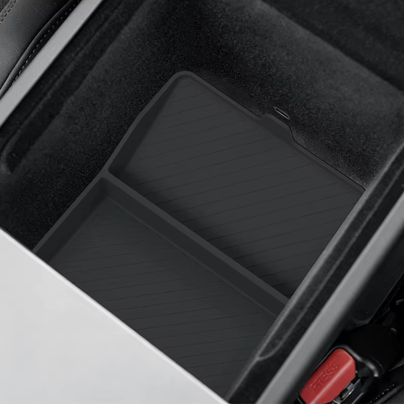 Accessoires pour Tesla Model Y Standard 2026 : Organisateur de console centrale, boîte de rangement pour accoudoir, plateau de rangement, tapis de protection