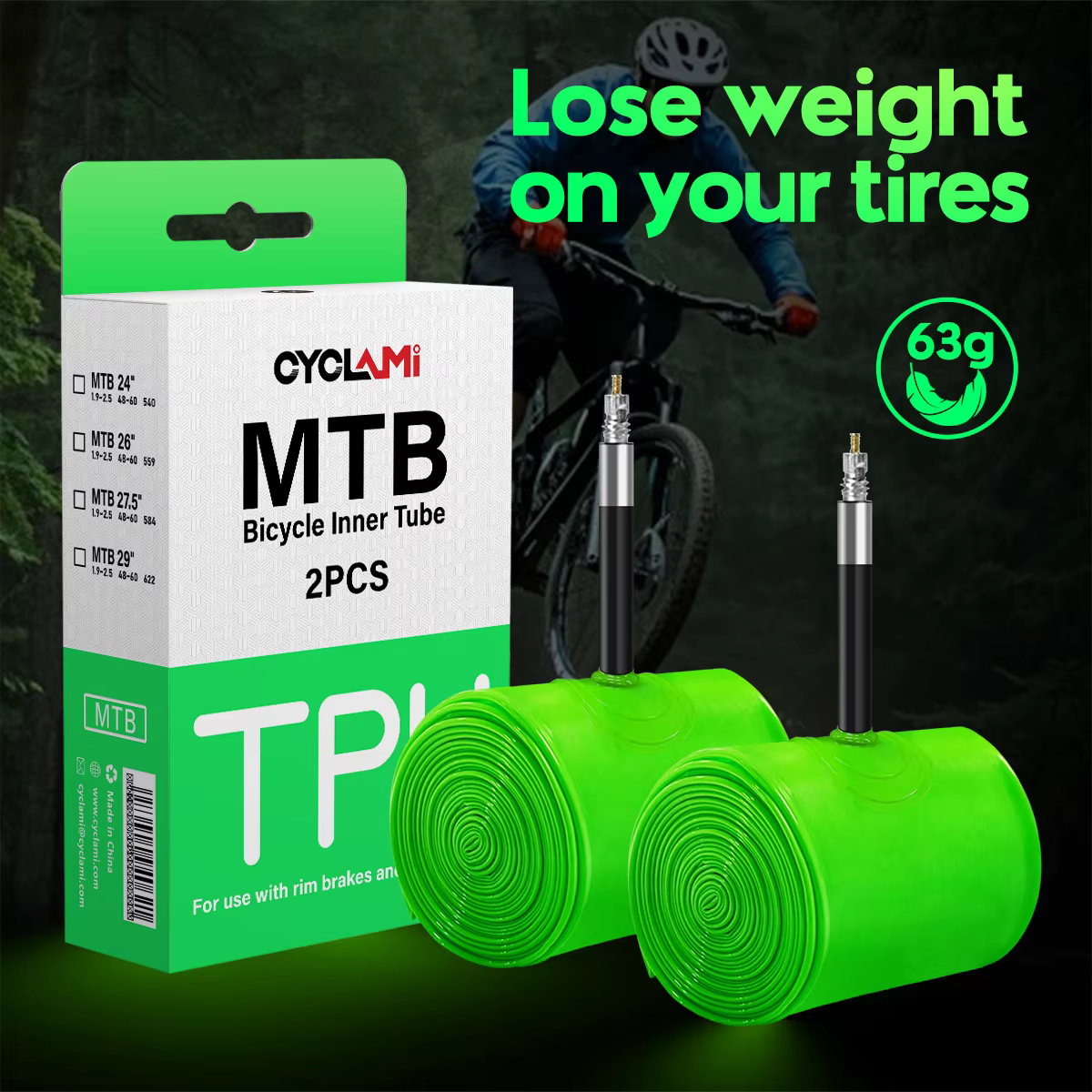 CYCLAMI chambre à air de vélo ultralégère vtt26 27.5 29 pouces matériau TPU pneu vtt