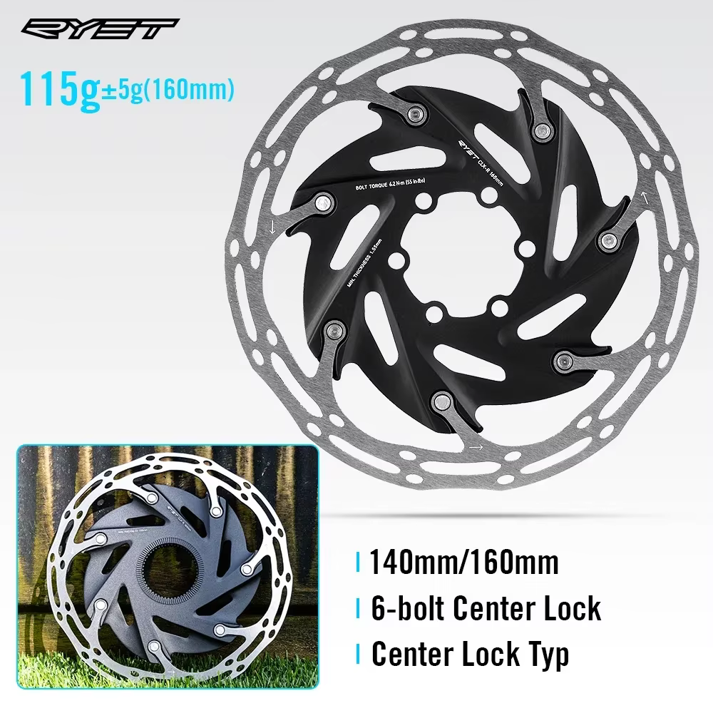 2025 RYET Rotors de frein de vélo 6 boulons et verrouillage central 140mm/160mm pièces