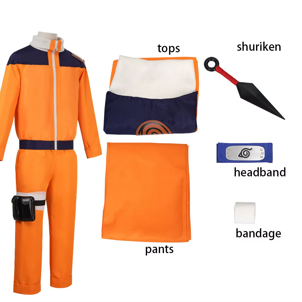 Costume de cosplay de ninja de dessin animé, ensemble complet avec accessoires, style anime japonais