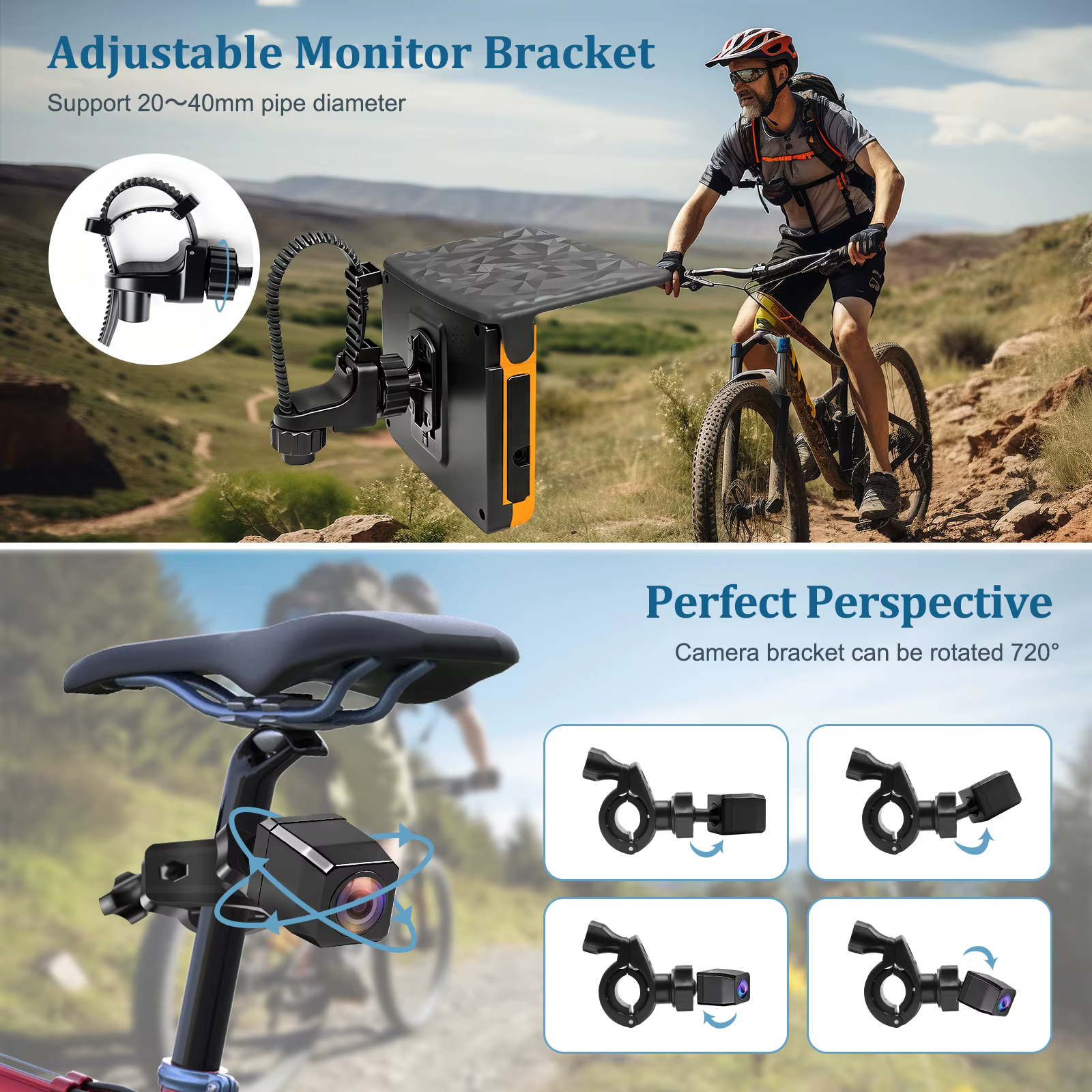 Caméra de recul pour vélo 1080P avec écran HD 5 pouces