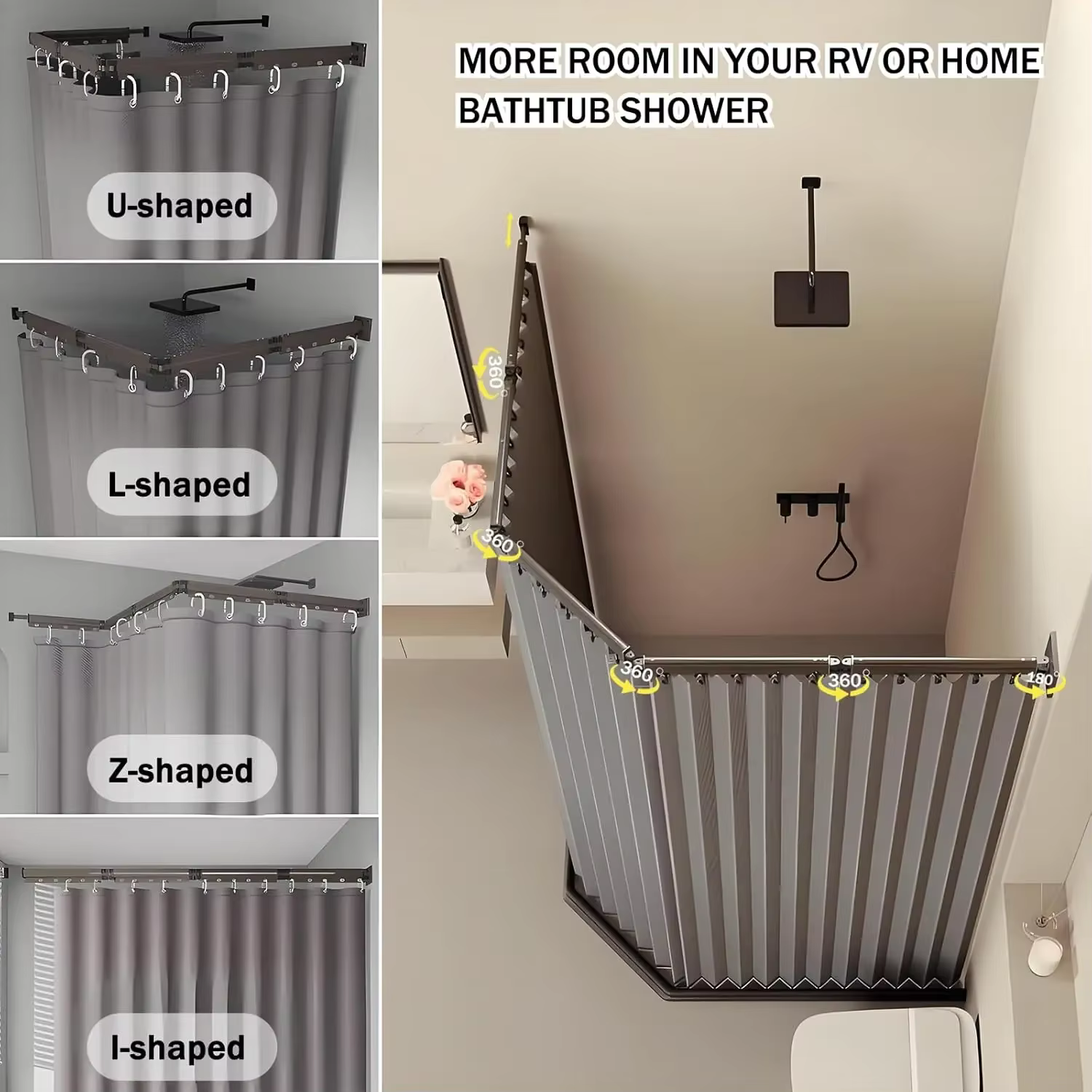 Ensemble de rideaux de douche pliants de qualité supérieure, cloison invisible rétractable sans perceuse, séparation sèche-humide en polyester imperméable