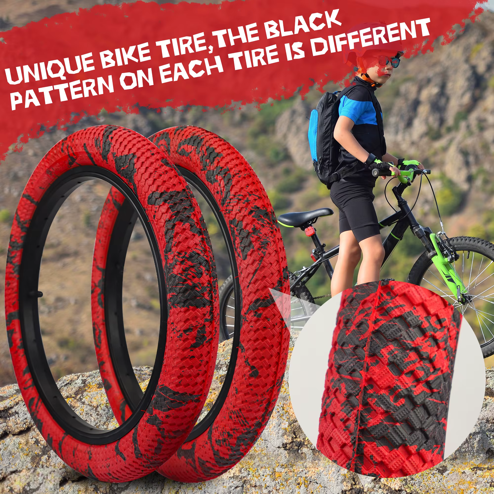Pneus de vélo ZUKKA 2 pièces 16x2.1 avec chambres à air et leviers - Motif antidérapant unique pour vélos enfant BMX VTT 16 pouces