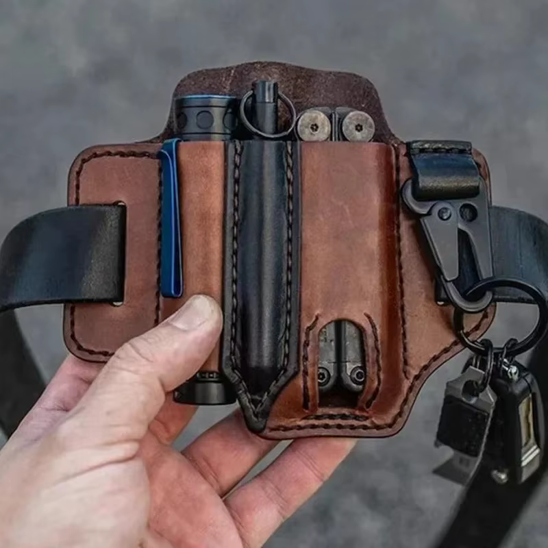 Gaine en cuir pour fourreau multi-outils Leatherman, organisateur de poche EDC avec porte-clés pour ceinture et lampe de poche, outil de Camping en plein air