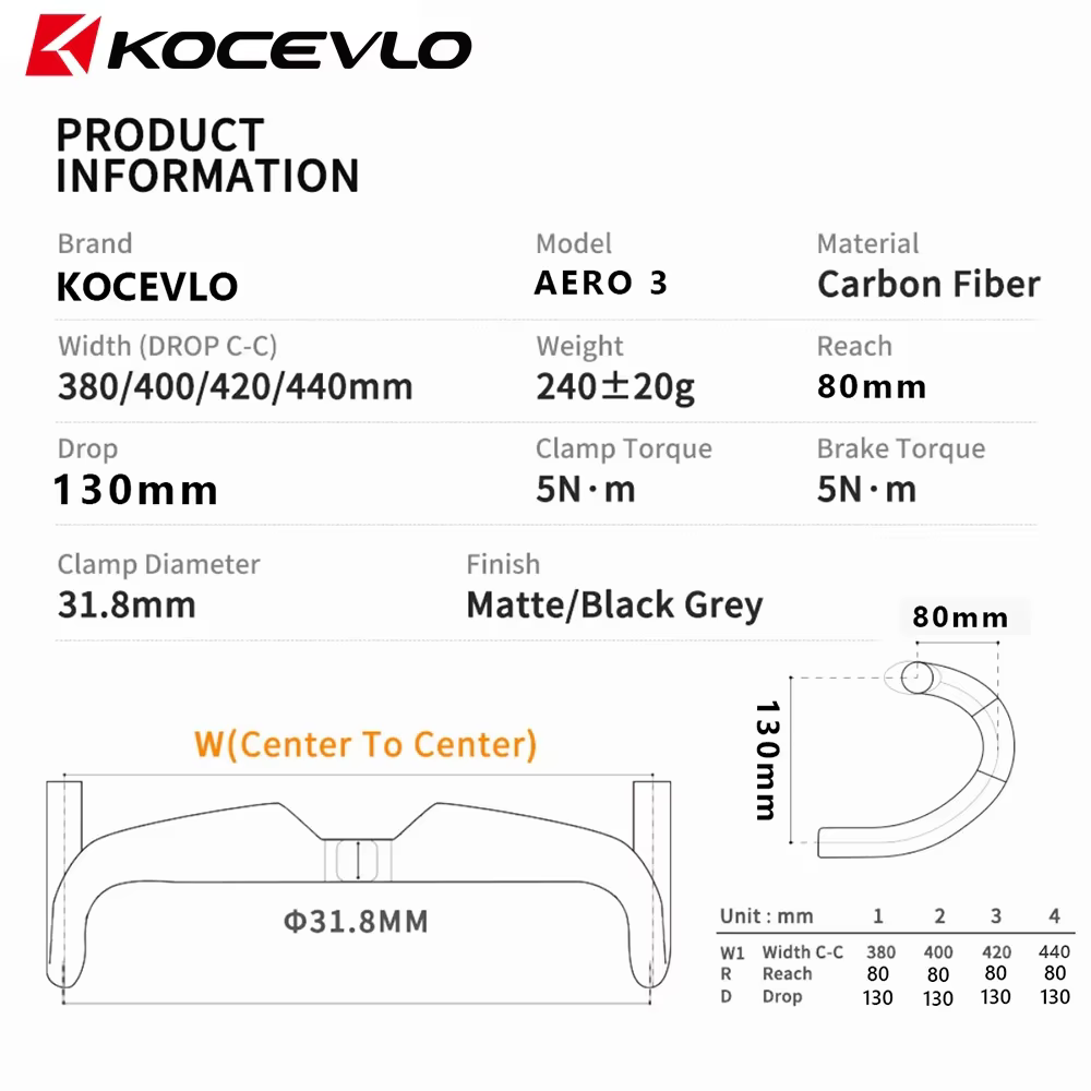 Guidon de vélo de route en carbone AERO 3