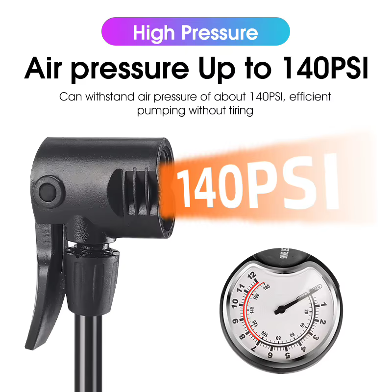 Pompe à pied WEST BIKING 140 PSI haute pression avec manomètre pour vélo