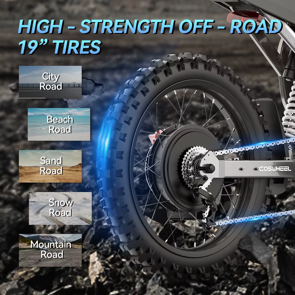 Readygo COSWHEEL R19 Moto électrique tout-terrain 9000W Haute puissance Batterie 72V40Ah Adulte Vitesse maximale 96