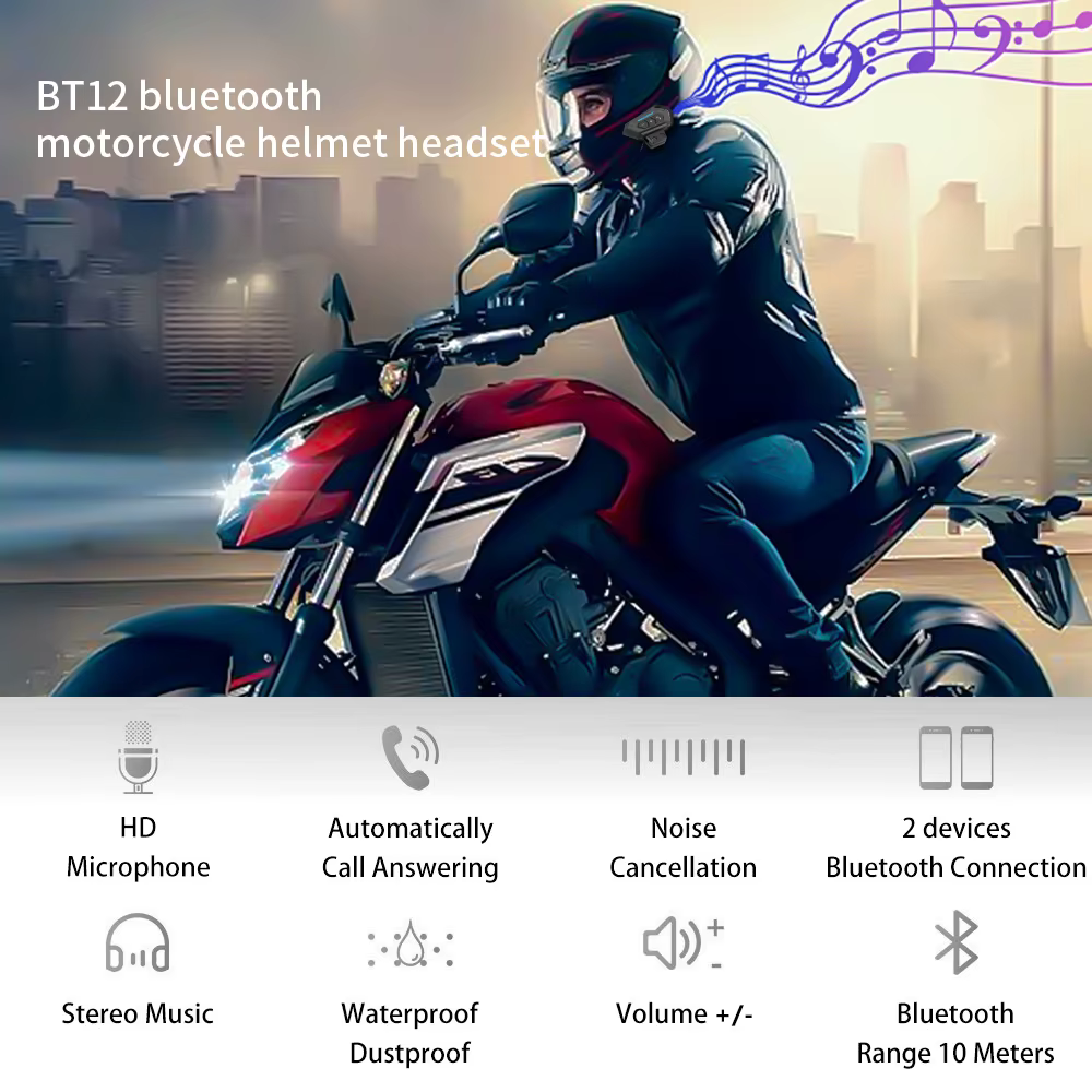 Casque de moto casque Bluetooth 5.0 casque sans fil écouteurs moteur casque vélo écouteur mains libres stéréo écouteurs