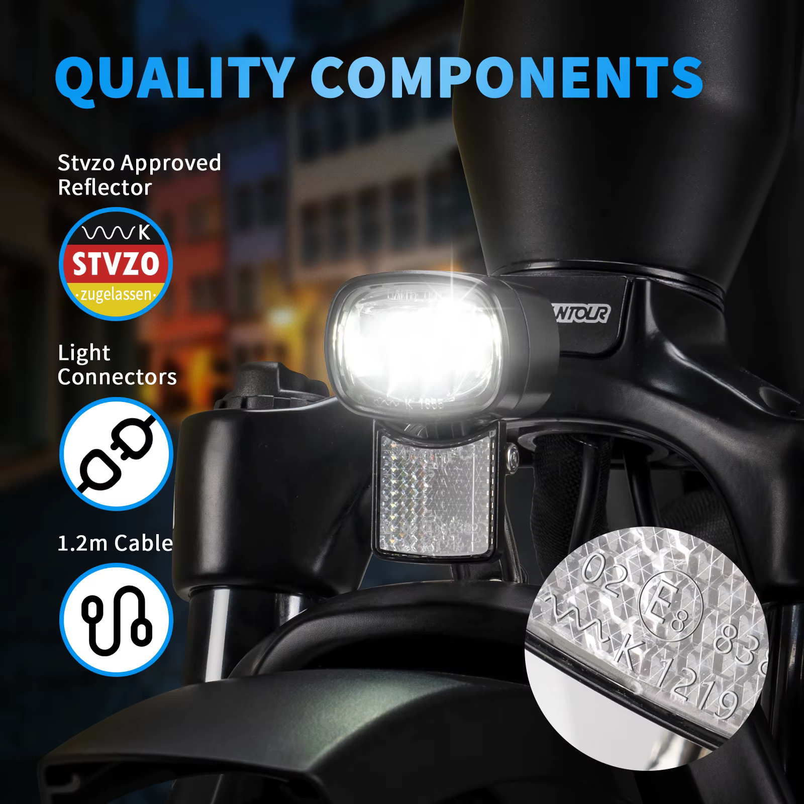 Phare avant Dynamo pour vélo électrique 36V 48V 52V 30-120 LUX avec ampoule LED étanche pour vélos électriques et motos