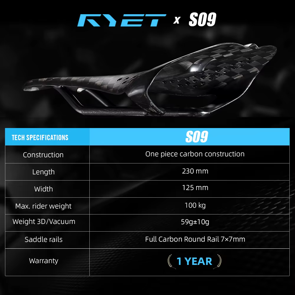 RYET 12K selle de vélo ultralégère en carbone 59g 230x125mm pour vtt/chevier/vélo de route