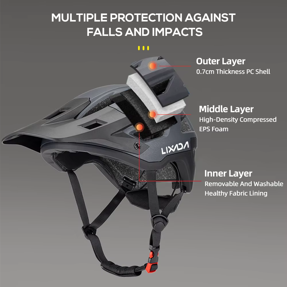 Lixada casque de vélo 55-61 cm cadran réglable visière amovible Ventilation 14 évents d'air