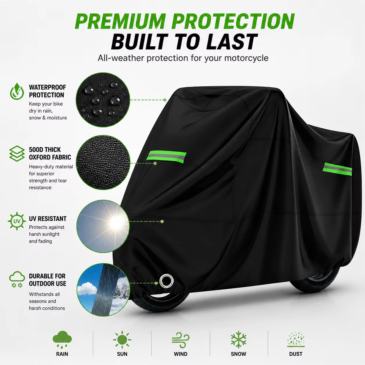 Housse pour vélo et cyclomoteur, tissu Oxford épais 500D, imperméable et résistant aux UV, fermeture éclair pour batterie, pour vélos électriques et sièges enfant, noir