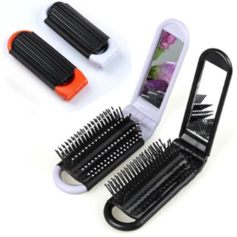 Brosse à cheveux pliante avec miroir, peigne de voyage professionnel Portable pour femmes et hommes, brosse de Massage antistatique, outils de coiffure
