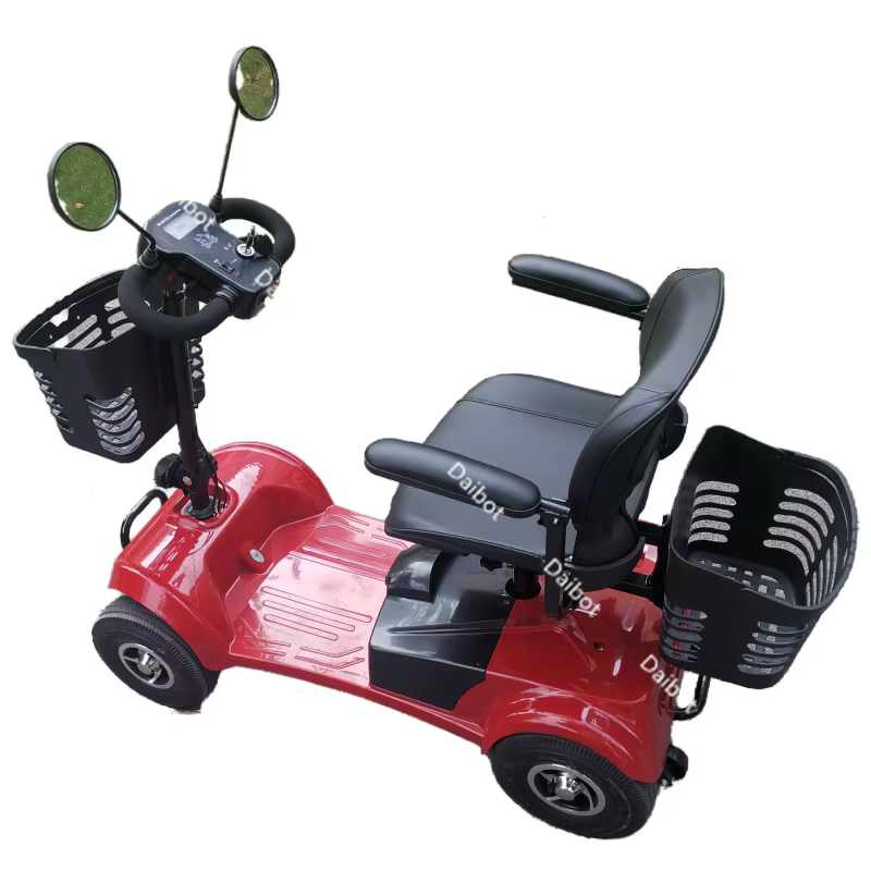Trottinette de mobilité pliante à 4 roues légère pour personnes âgées/adultes 350W 24V Scooter électrique avec siège et panier rouge
