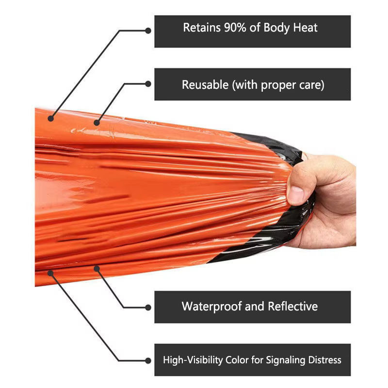 Sac de couchage d'urgence, couverture de survie, sac de bivouac thermique en Mylar, abri léger, imperméable et portable pour le camping et la randonnée