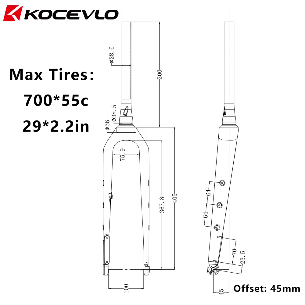Fourche de vélo de gravier KOCEVLO GF07 en fibre de carbone conique