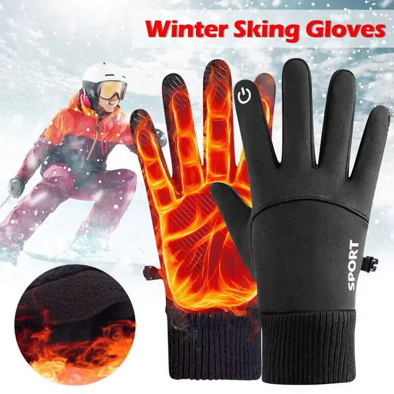 Ensemble de gants de cyclisme imperméables avec doublure en tissu tactile en laine