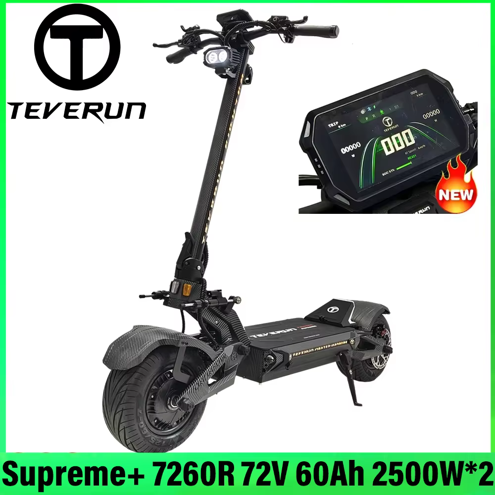 Trottinette électrique TEVERUN Fighter Supreme+ 7260R V6 2500W*2 Double moteur Batterie 72V 60Ah Écran 4 pouces Frein 4